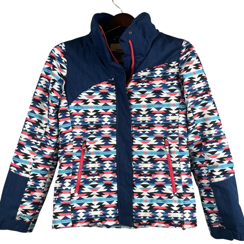 ROXY Girls XL 14 DryFlight 10K Ski Snowboard Jacket Geometric Insulated Blue